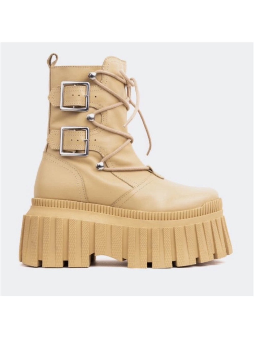 * NEW L'Intervalle Loker Tan Leather Monolith Chunky Sole Buckle Combat Boots 39
